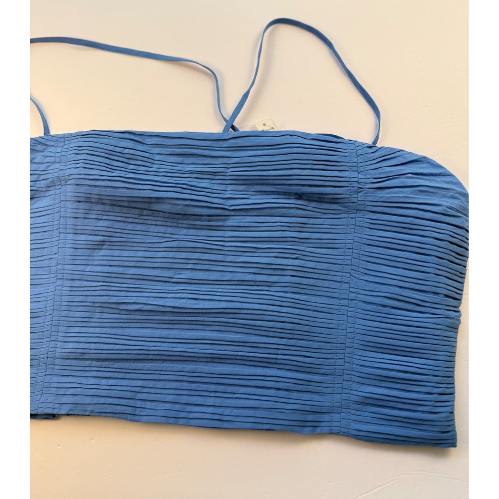 Madewell Pleated Tube Top Blue Cotton Smocked Cropped Cami NWT Size 14